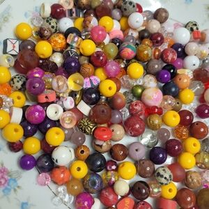 Bead soup orange pink tan curated beads over 8 oz lot (8)